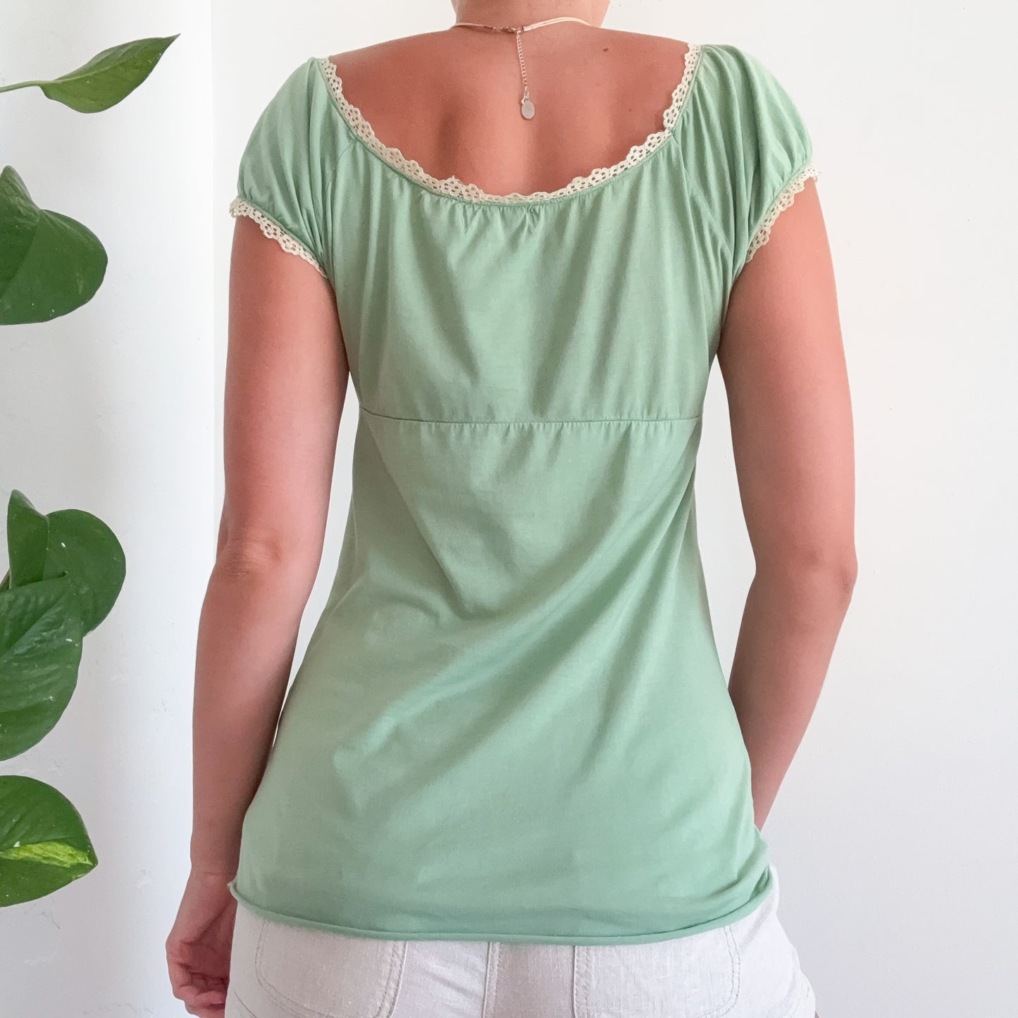 Y2K Green Cotton Babydoll Top / One Size
