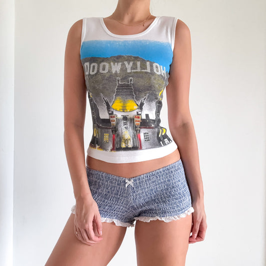 Y2K White "Hollywood" Graphic Top / SZ S-M