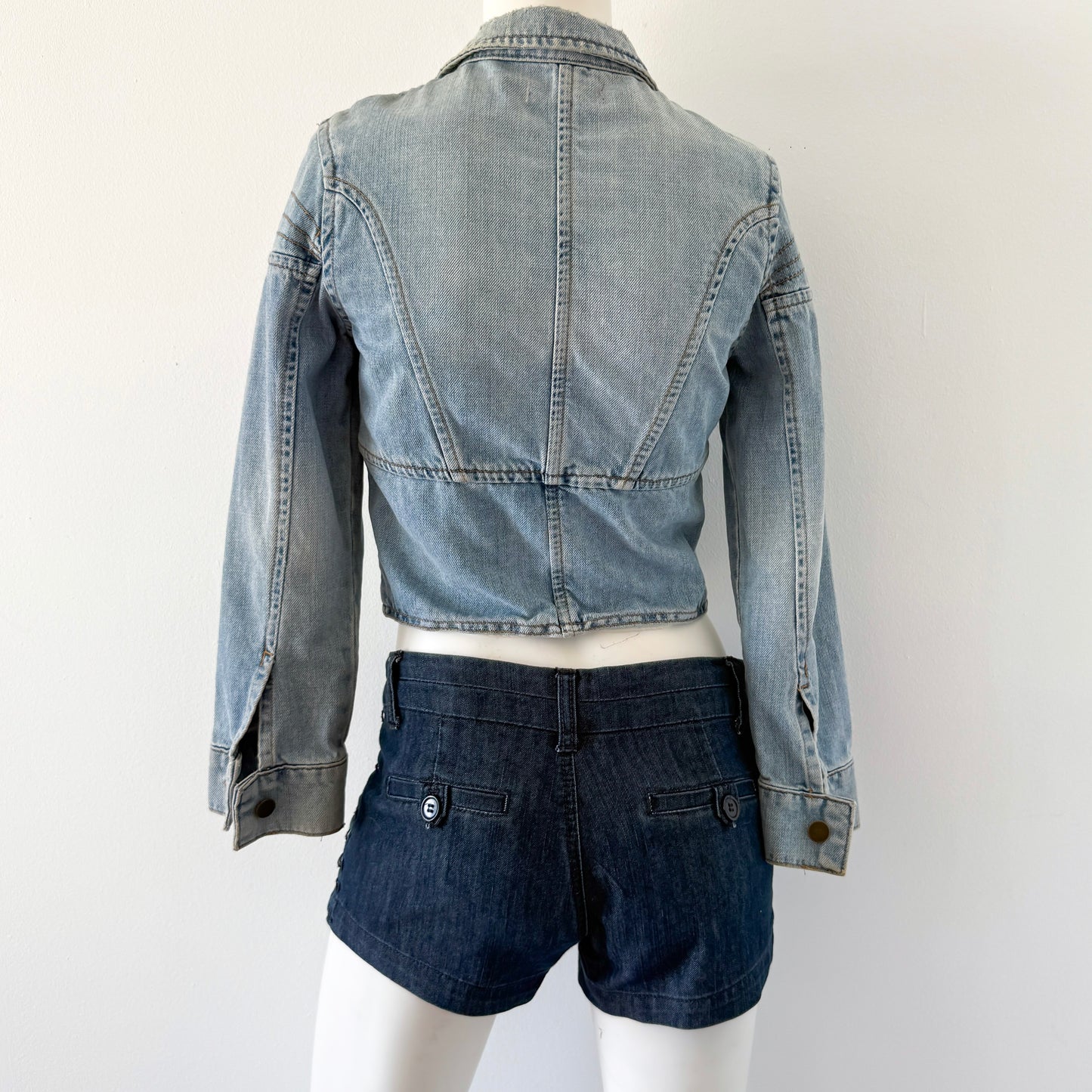 Y2K Dark Denim Exposed Stitch Shorts / SZ 2/4