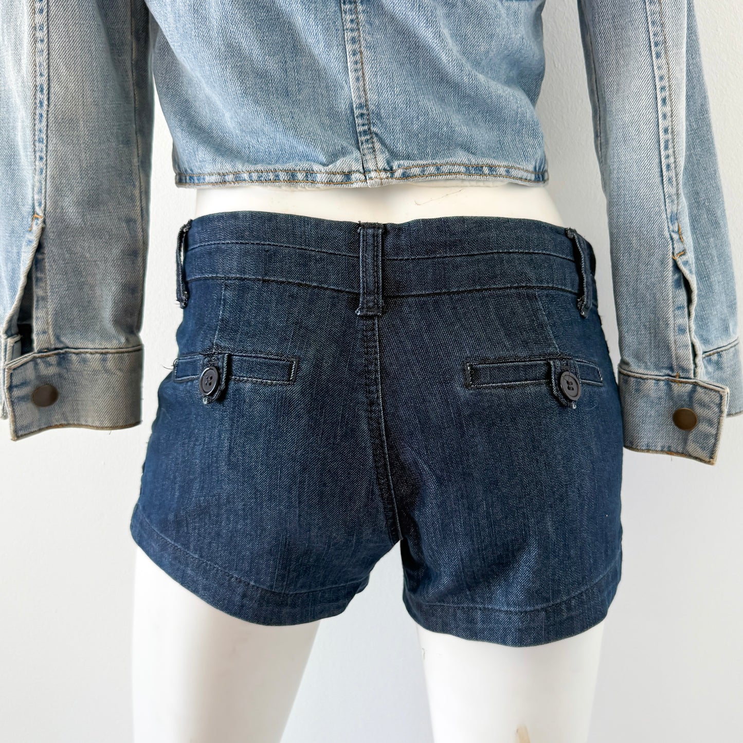 Y2K Dark Denim Exposed Stitch Shorts / SZ 2/4