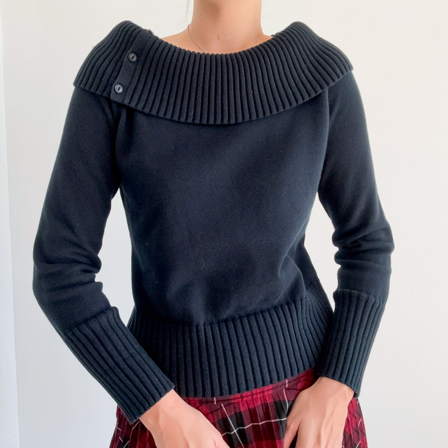 Y2K Black Foldover Knit Sweater / SZ M