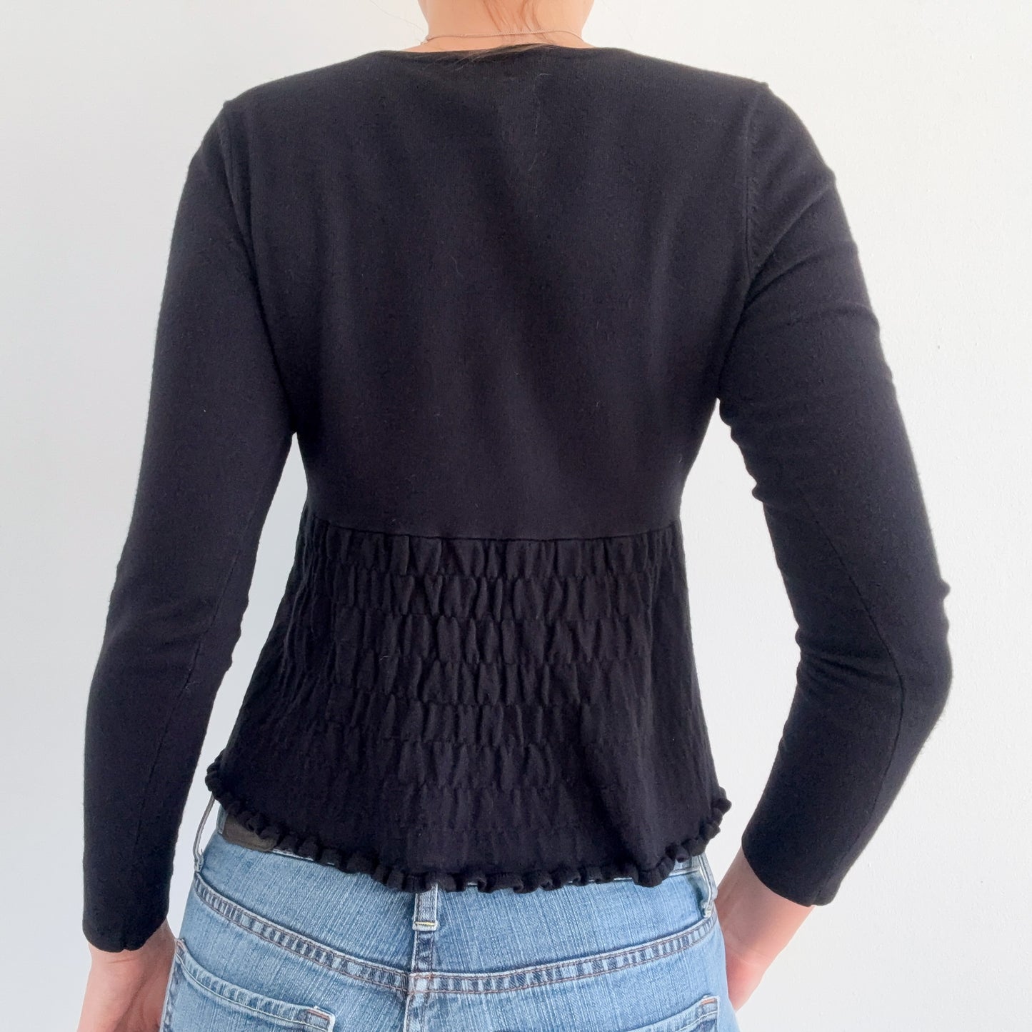 Y2K Black Knit Smocked Babydoll Top / SZ S