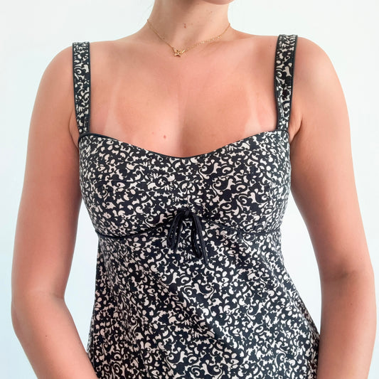 Y2K Black & Cream Printed Sweetheart Dress / SZ M