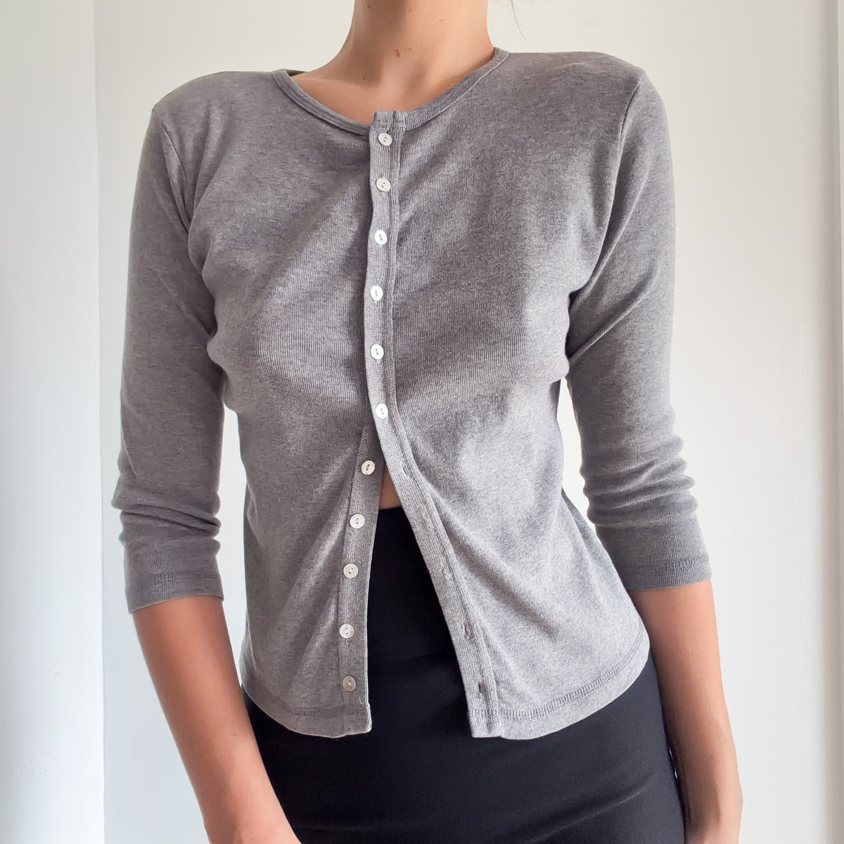 90's Grey Cotton Cardigan / SZ S-M
