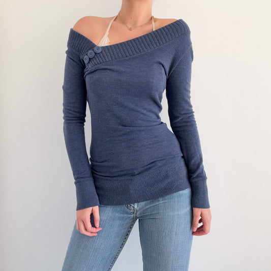 Y2K Blue Knitted Long Sleeve / SZ M-L