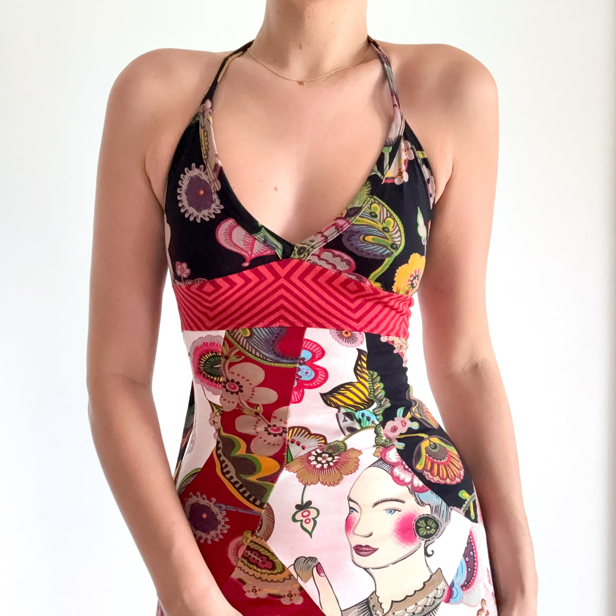 Y2K Desigual Red Multicolor Halter Mini Dress / SZ XS-S