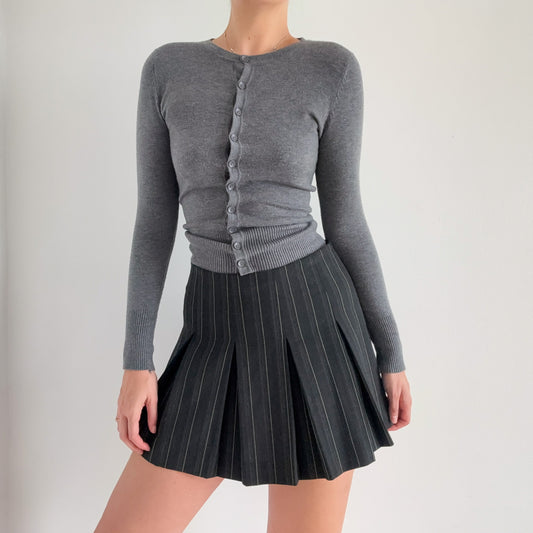 Y2K Grey & Lime Pinstripe Pleated Mini Skirt / SZ 2