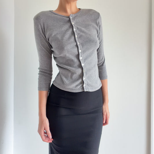90's Grey Cotton Cardigan / SZ S-M