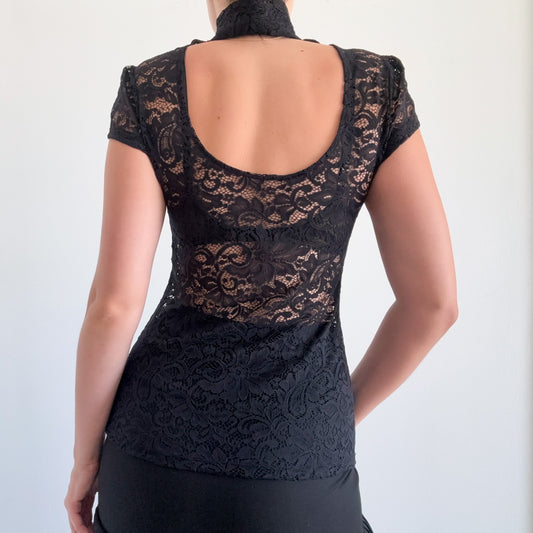 Y2K Black Lace Mock Neck Top / SZ S-M