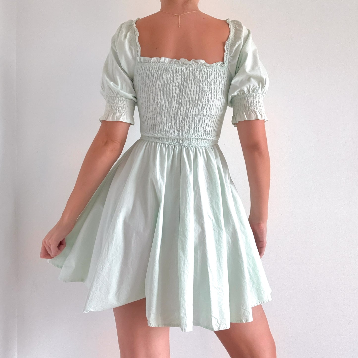 Mint Cotton Smocked Cupcake Mini Dress / SZ S