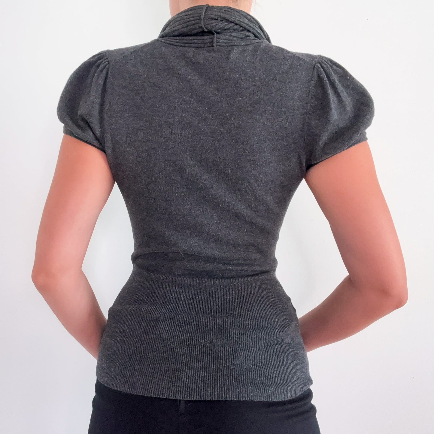 Y2K Grey Knit Cowl Neck Top / SZ S