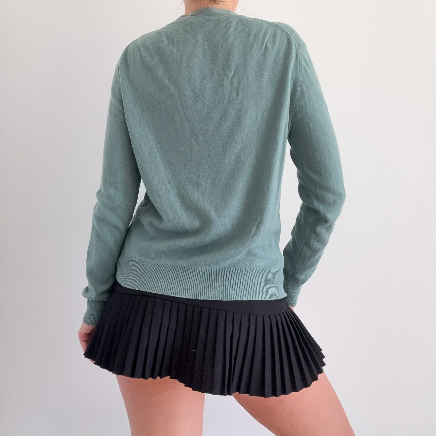 Y2K Soft Teal Silk Cashmere Knit Cardigan / SZ M