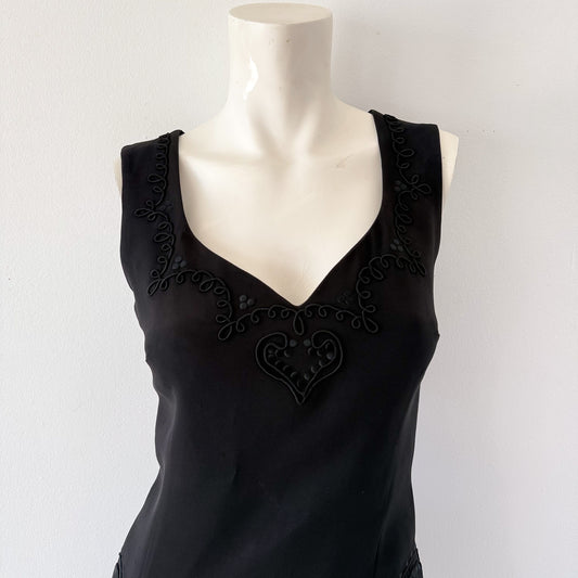 90's Moschino Black Embroidered Mini Dress / SZ 0