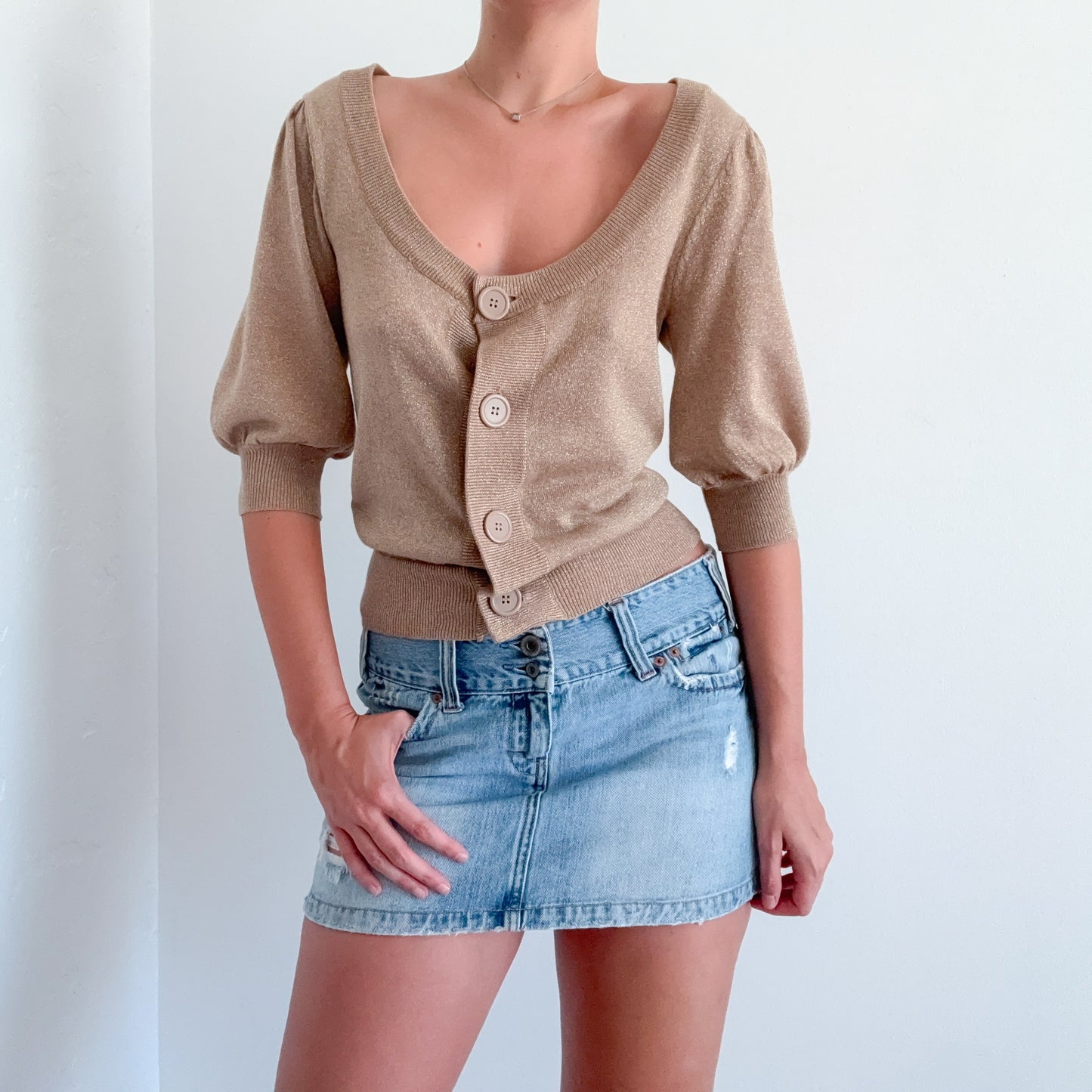 Y2K Gold Sparkle Knit Slouchy Cardigan / SZ M