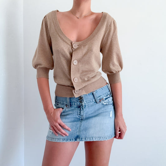 Y2K Gold Sparkle Knit Slouchy Cardigan / SZ M