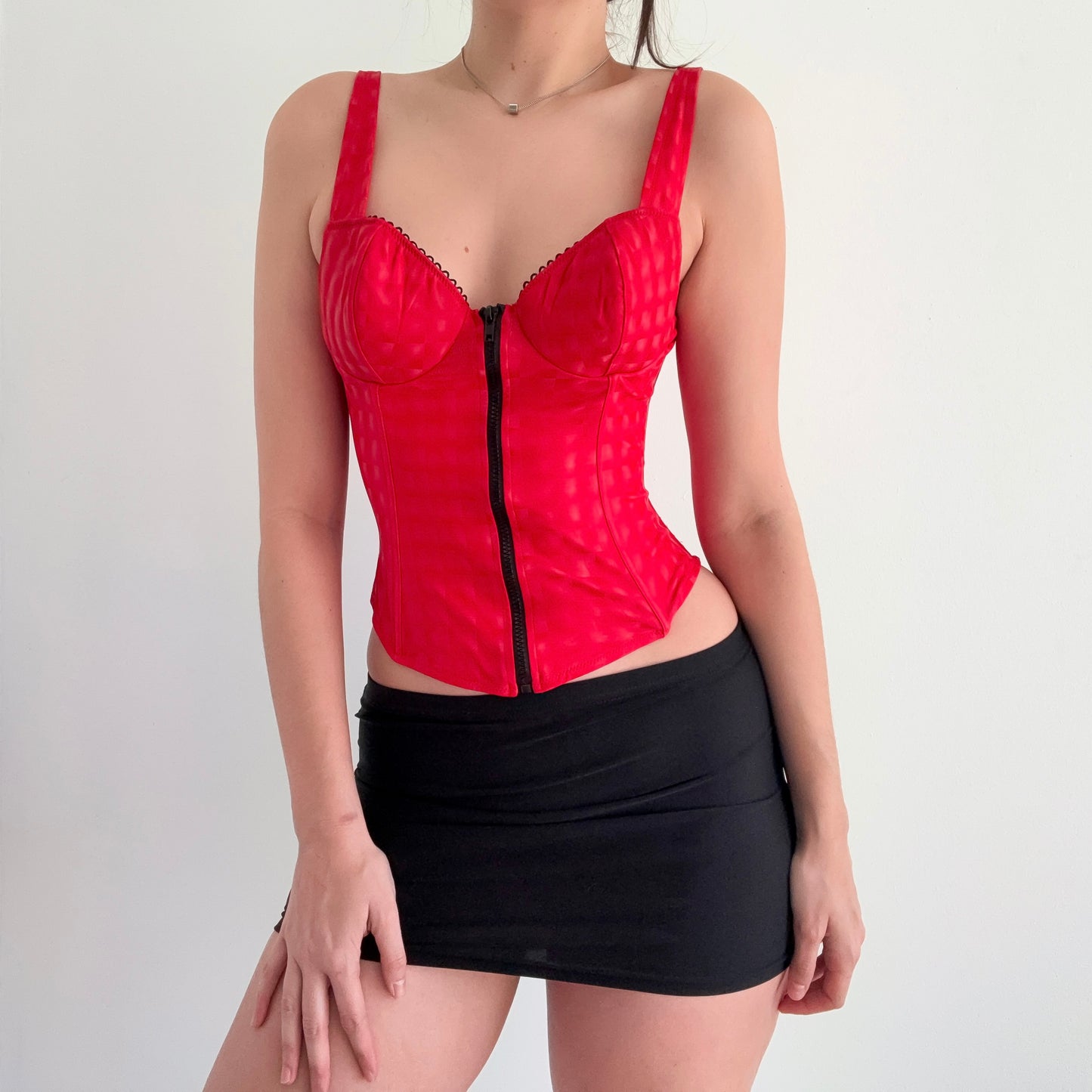 Y2K Red Vinyl Zip Bustier Top / SZ S