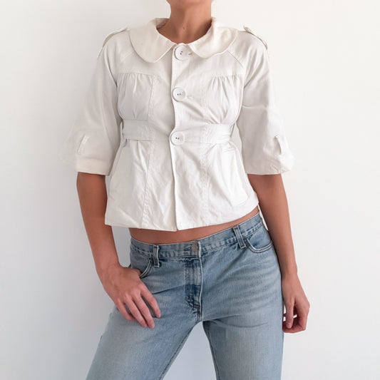 Y2K White Cotton Cropped Peacoat / SZ S
