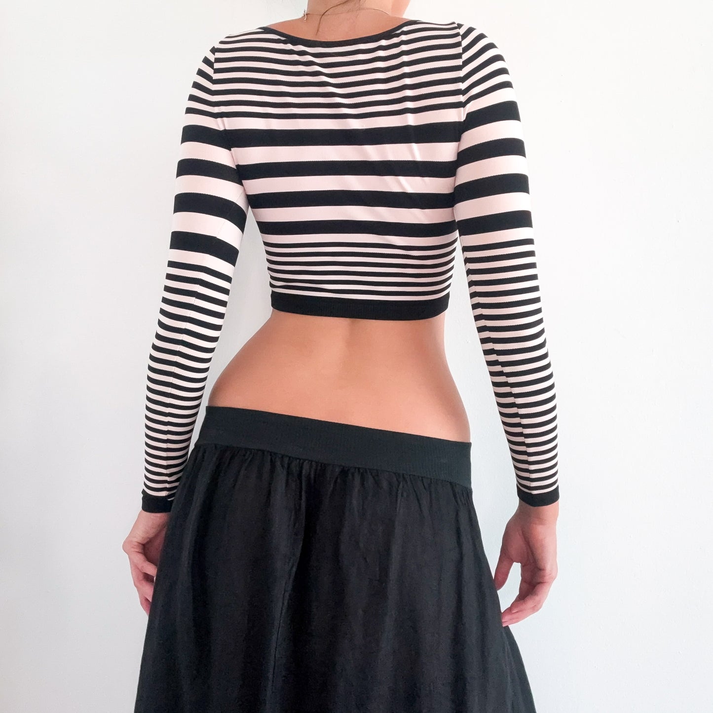 Y2K Bebe Black & Baby Pink Striped Top / SZ S