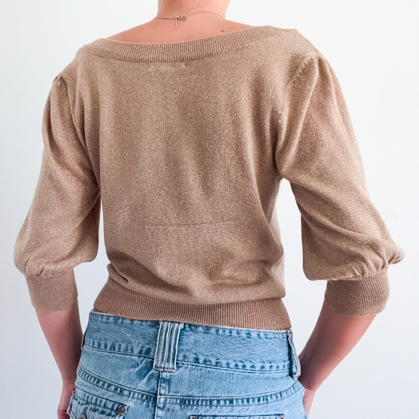 Y2K Gold Sparkle Knit Slouchy Cardigan / SZ M