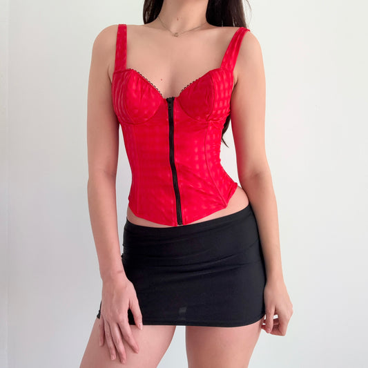 Y2K Red Vinyl Zip Bustier Top / SZ S