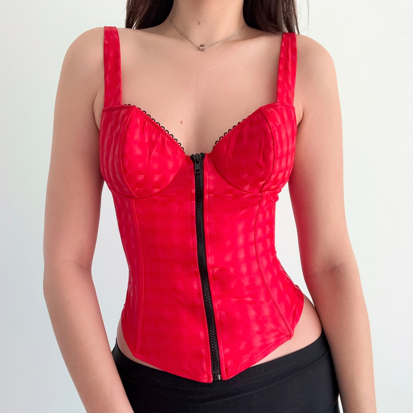 Y2K Red Vinyl Zip Bustier Top / SZ S