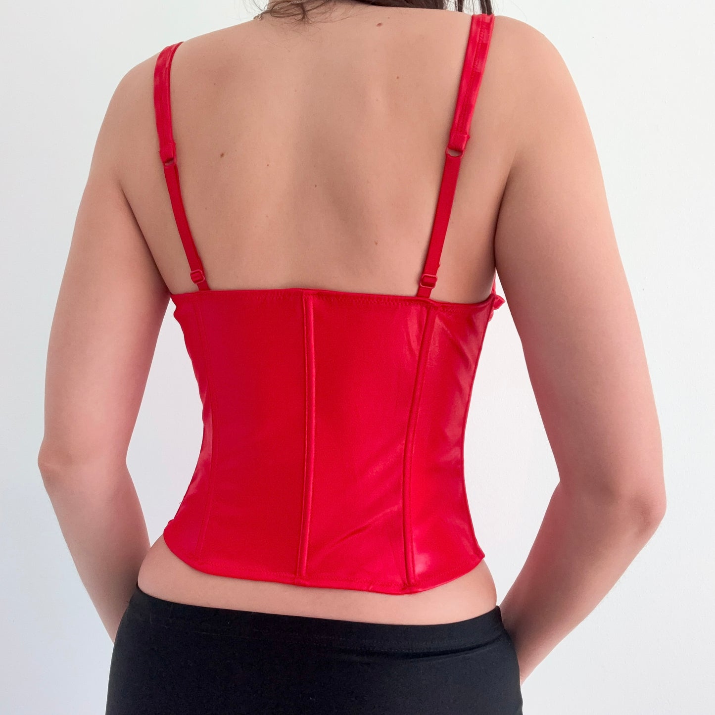Y2K Red Vinyl Zip Bustier Top / SZ S