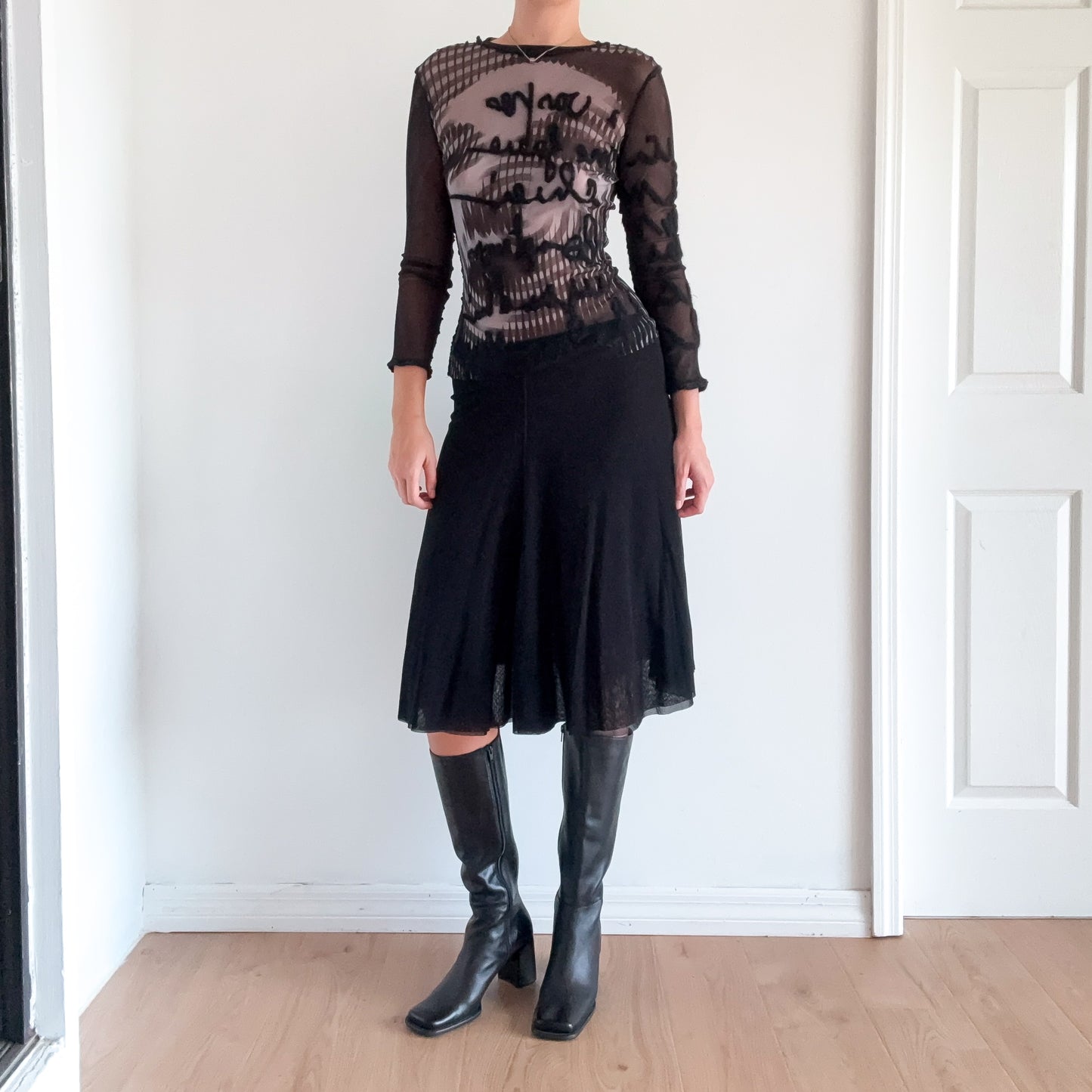 Y2K Jean Paul Gaultier Black Mesh Midi Skirt / SZ M
