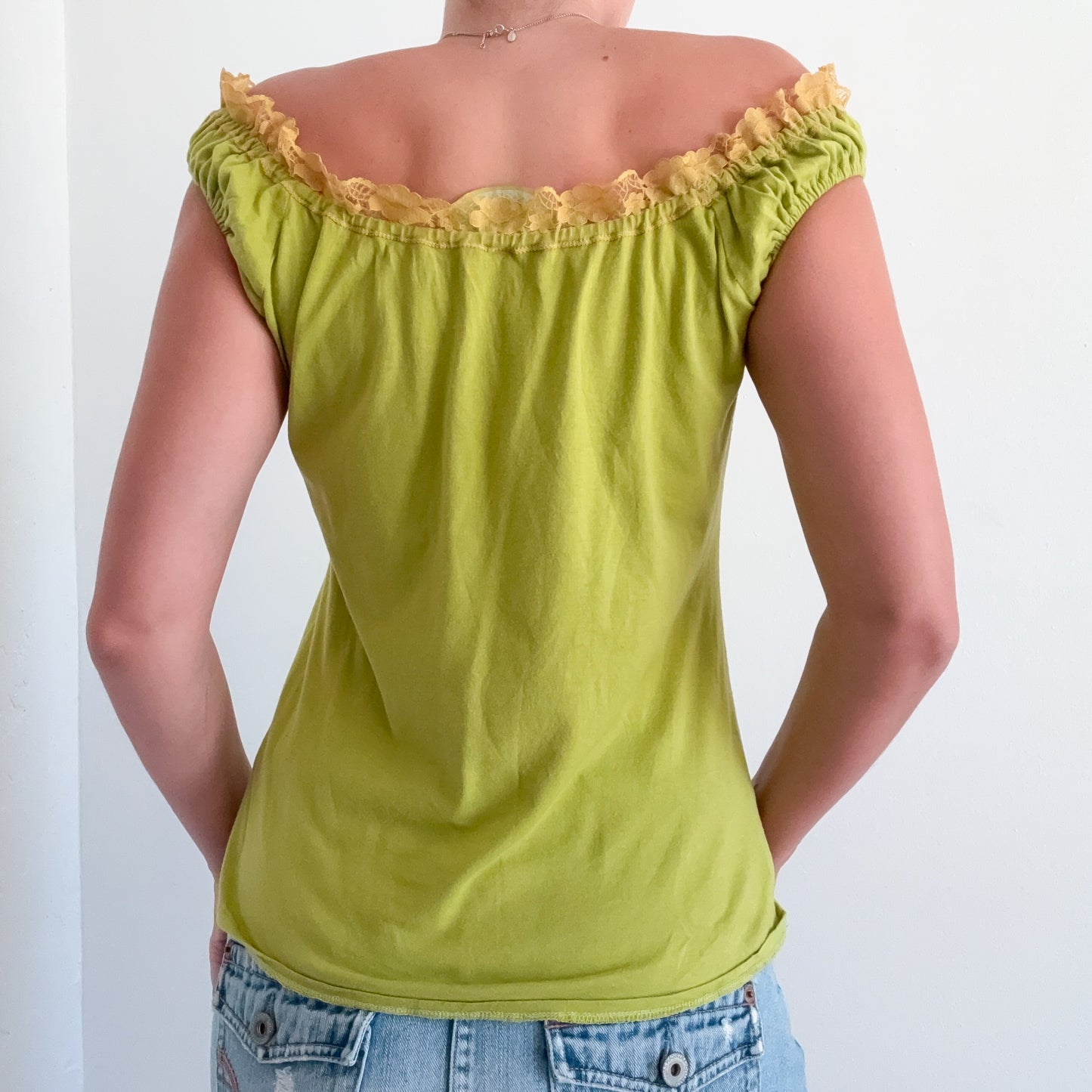 Y2K Lime Green Lace Scrunch Top / SZ M