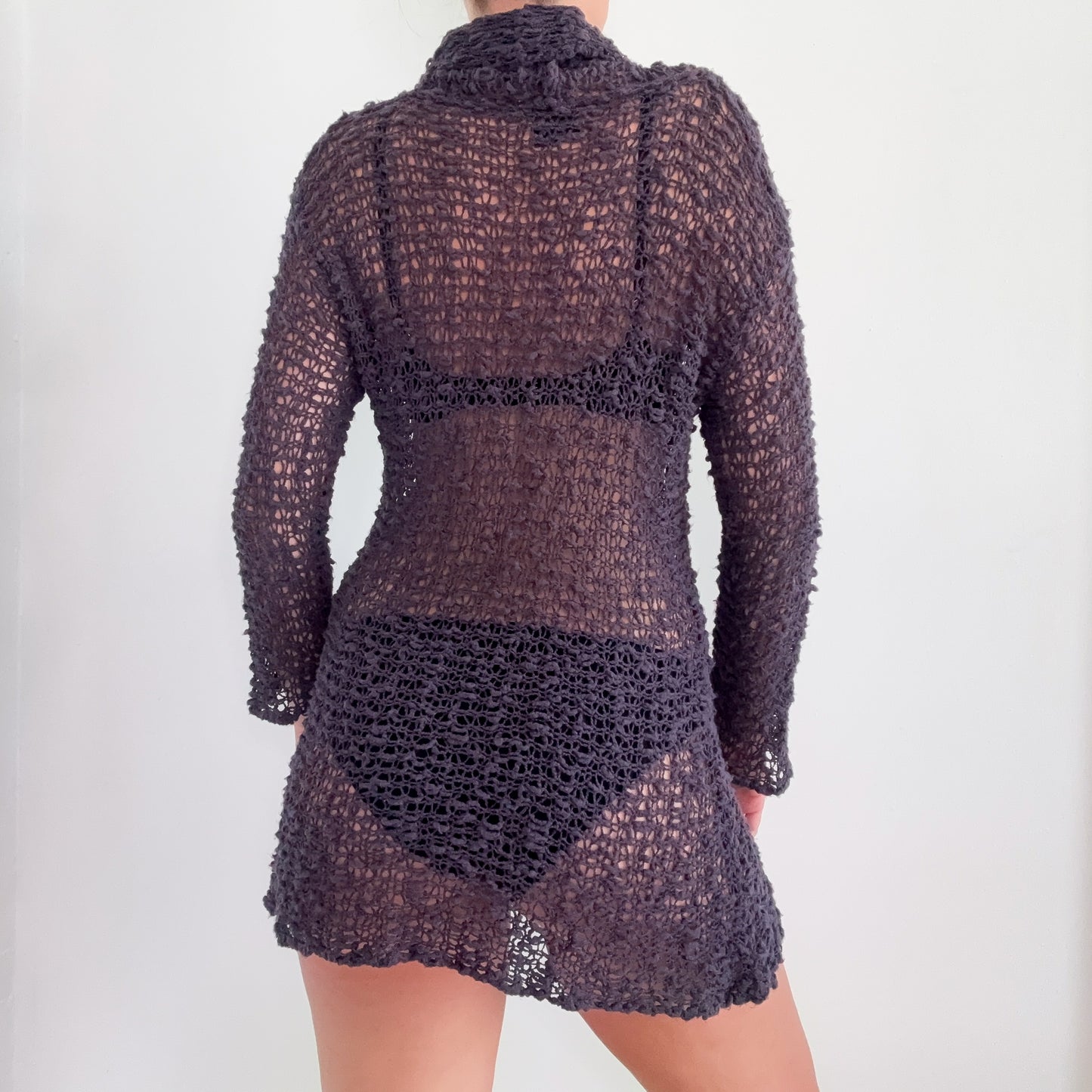Y2K Purple Knitted Cowl Neck Mini Dress / One Size