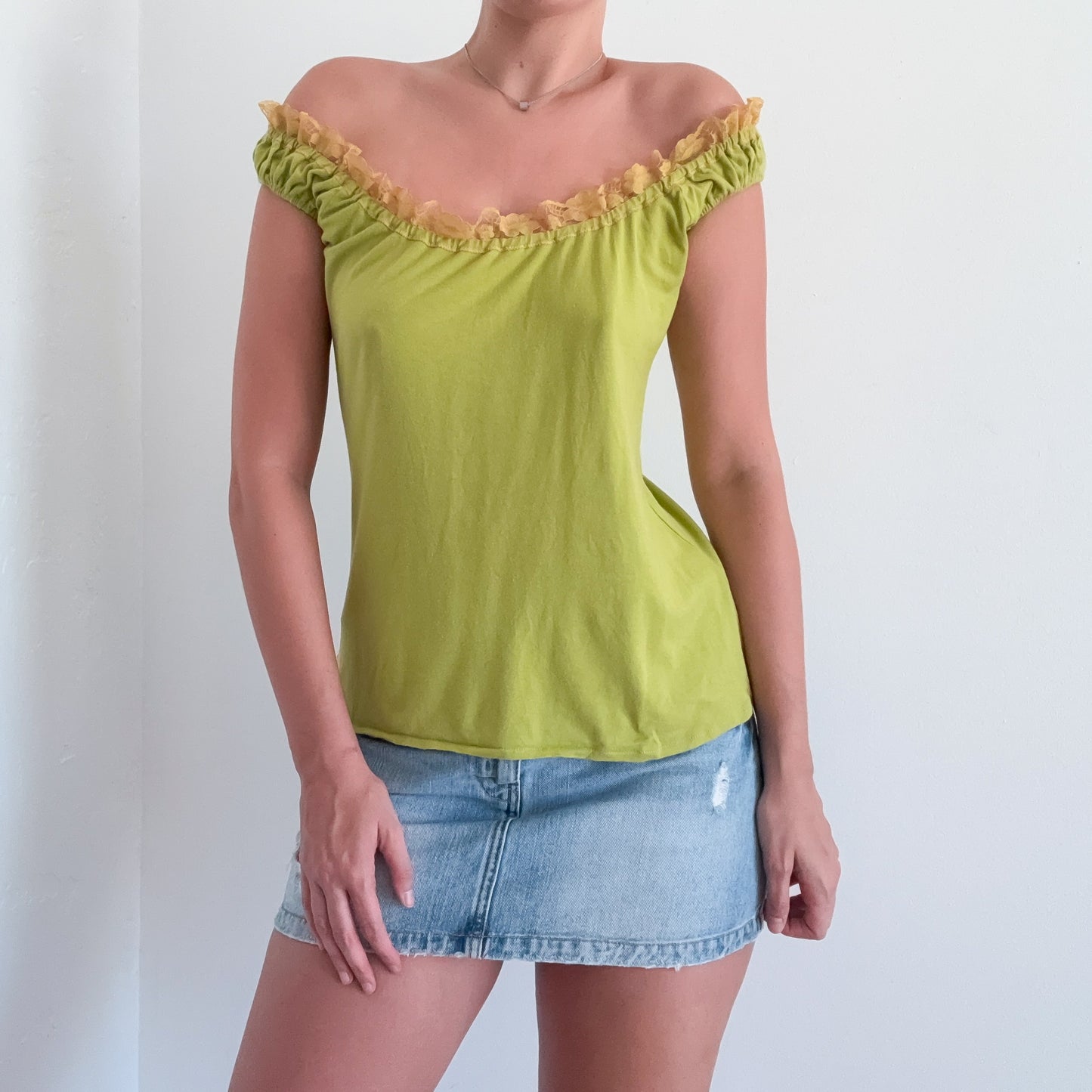Y2K Lime Green Lace Scrunch Top / SZ M