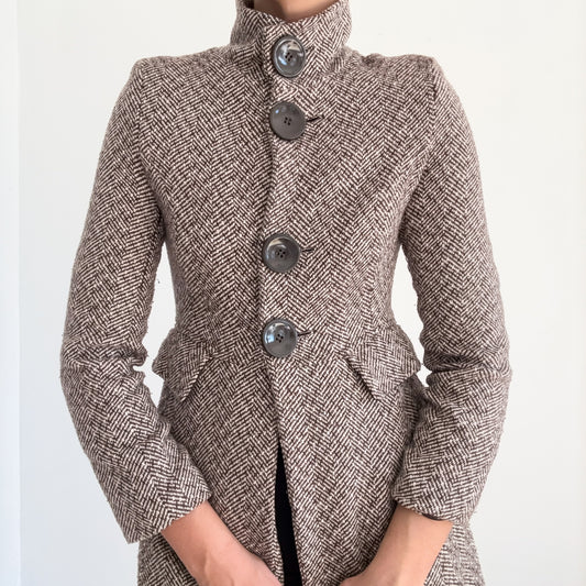 Y2K Brown Houndstooth Tweed Coat / SZ S