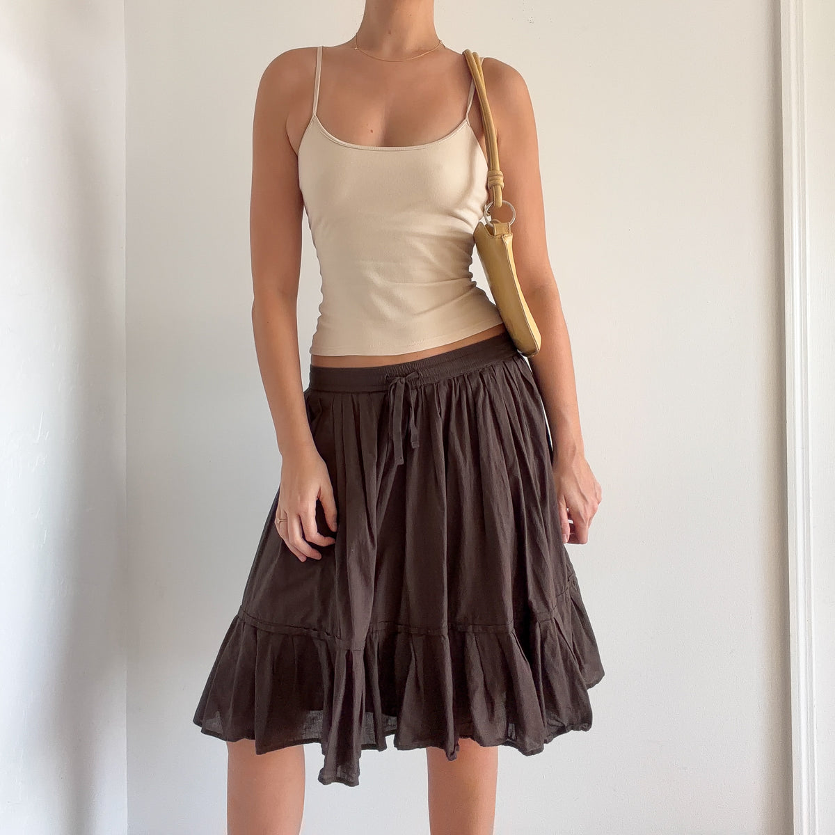 Y2K Brown Cotton Midi Skirt / SZ S