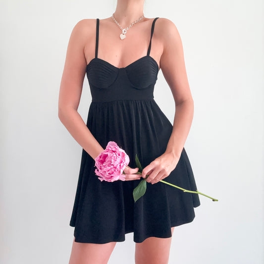 90's Black Bustier Mini Dress / SZ S