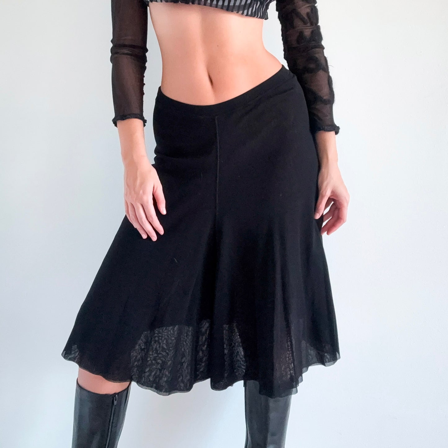 Y2K Jean Paul Gaultier Black Mesh Midi Skirt / SZ M