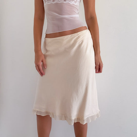 Y2K Pale Pink Silk Linen Midi Skirt / SZ 8