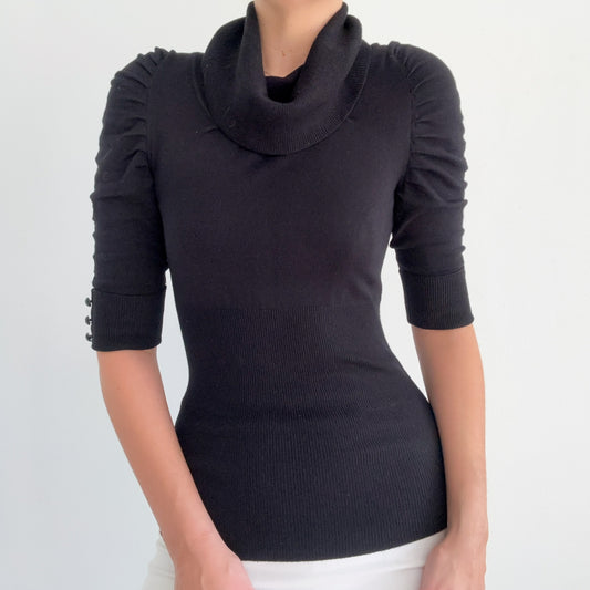 Y2K Black Knit Cowl Neck Top / SZ S/M