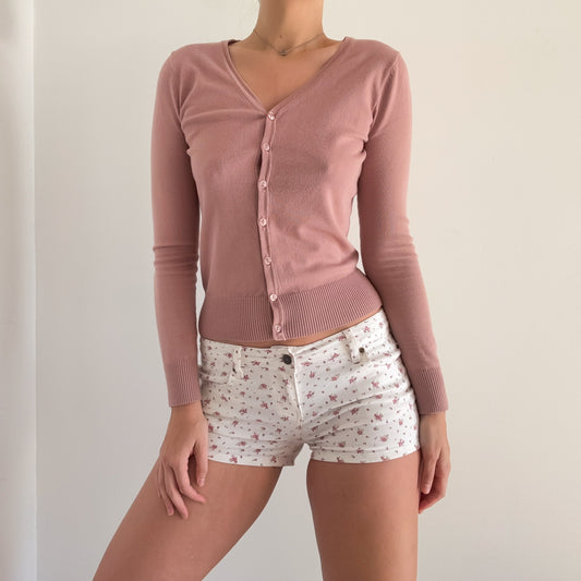 Y2K White Floral Denim Shorts / SZ 8