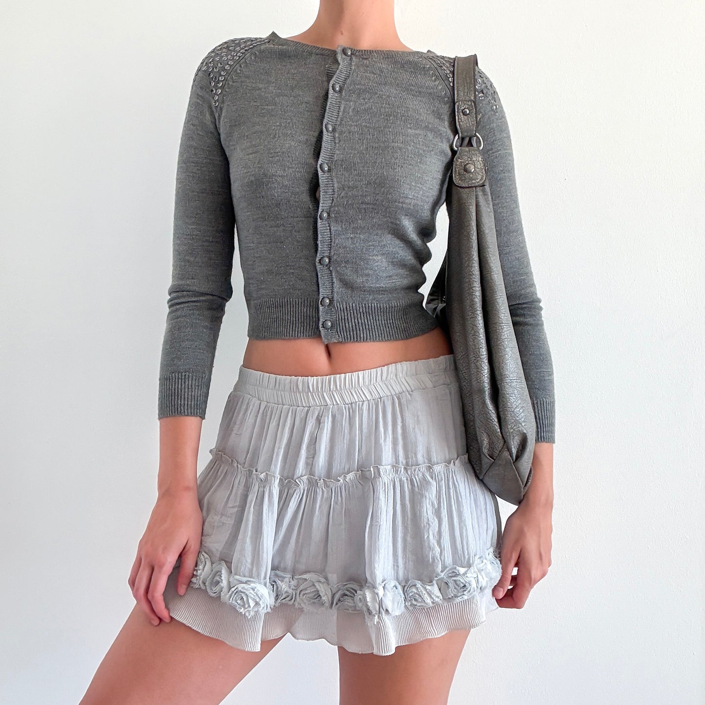Y2K Grey Sequin Knit Cardigan / SZ S