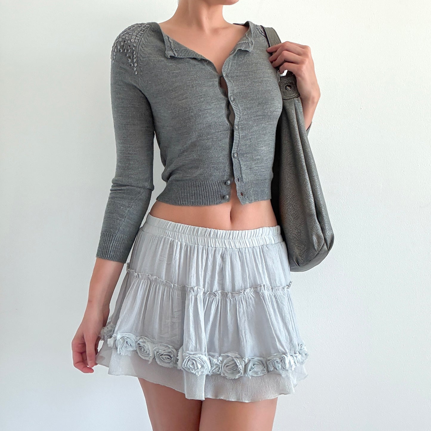 Y2K Grey Sequin Knit Cardigan / SZ S