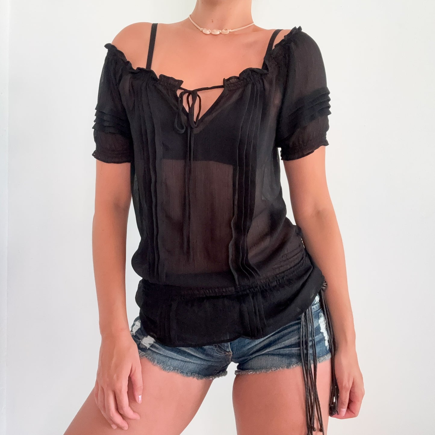 2010's Black Chiffon Pleated Blouse / SZ S