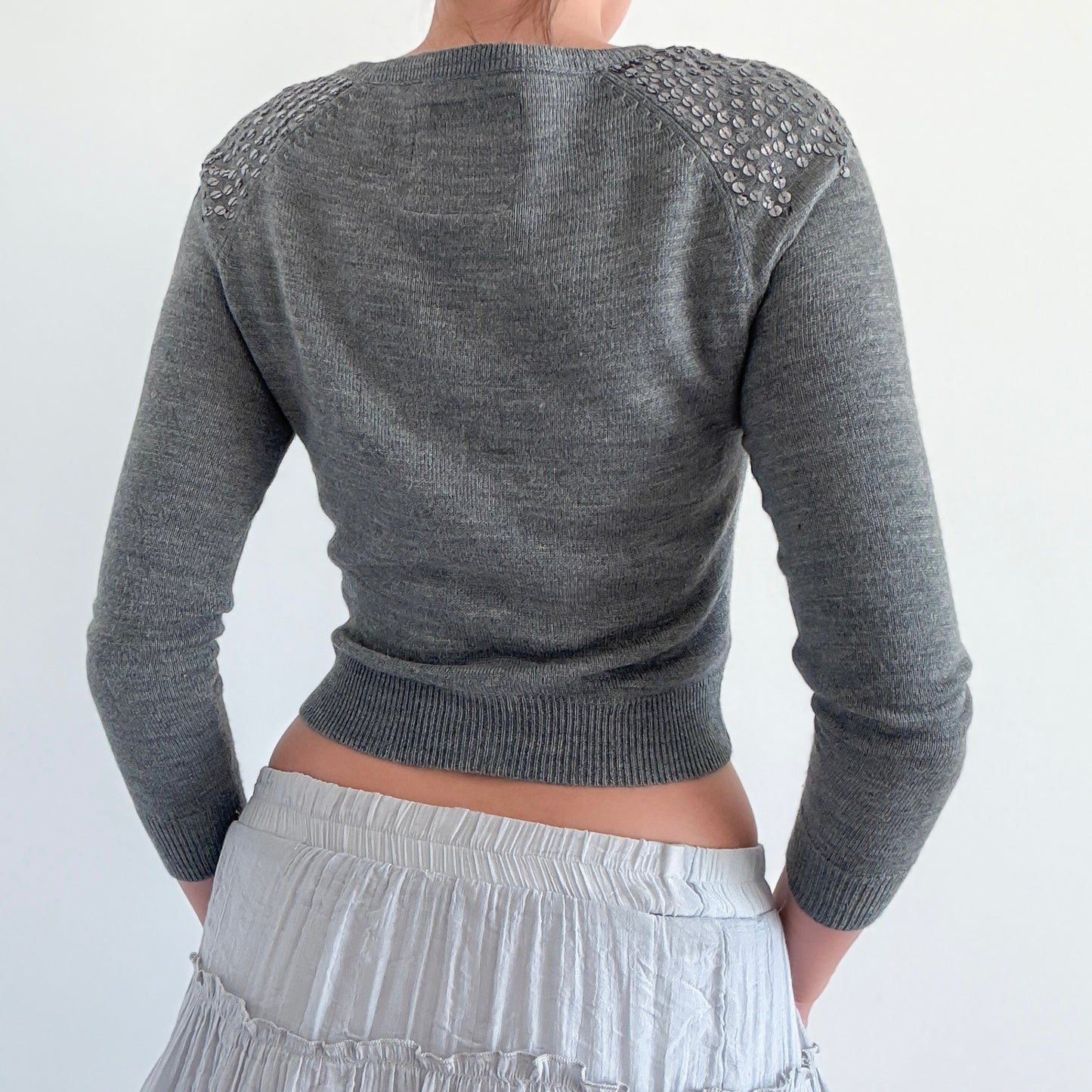 Y2K Grey Sequin Knit Cardigan / SZ S