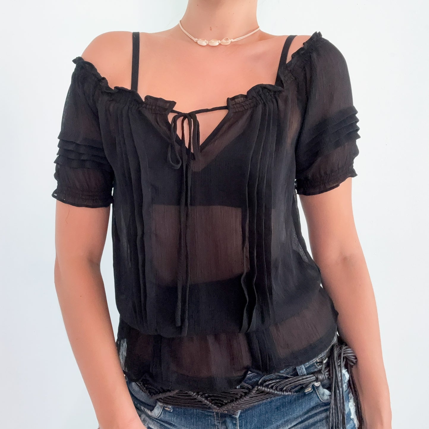 2010's Black Chiffon Pleated Blouse / SZ S