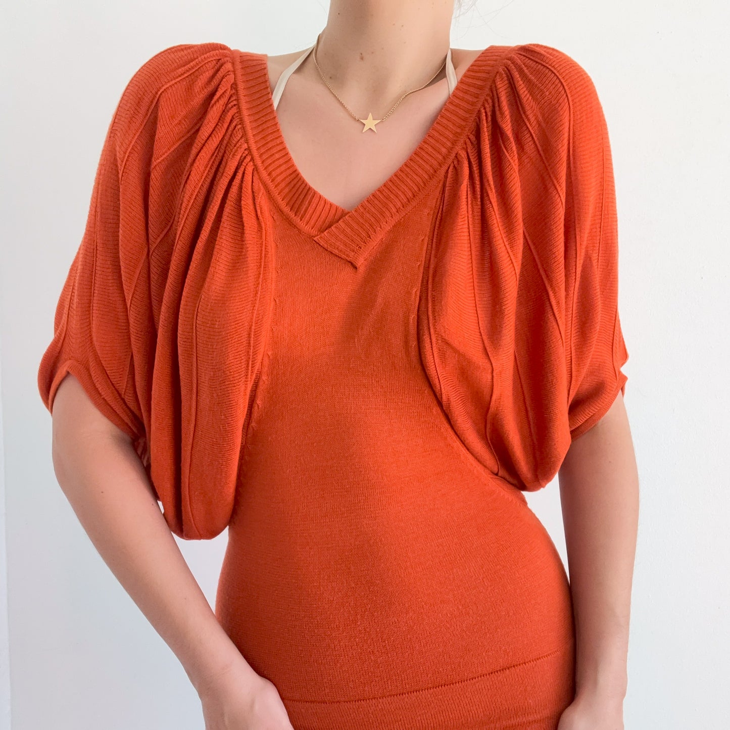 Y2K Burnt Orange Knit Mini Dress / SZ S