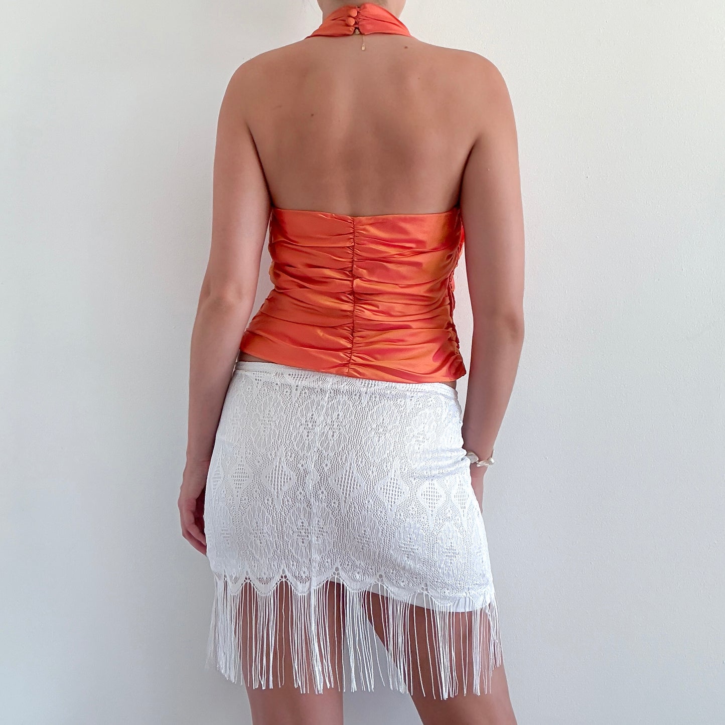 Y2K White Lace Fringe Mini Skirt / SZ XS-S