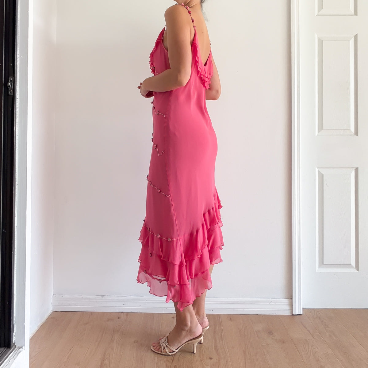 Y2K Pink Silk Rosebud Dress / SZ M-L