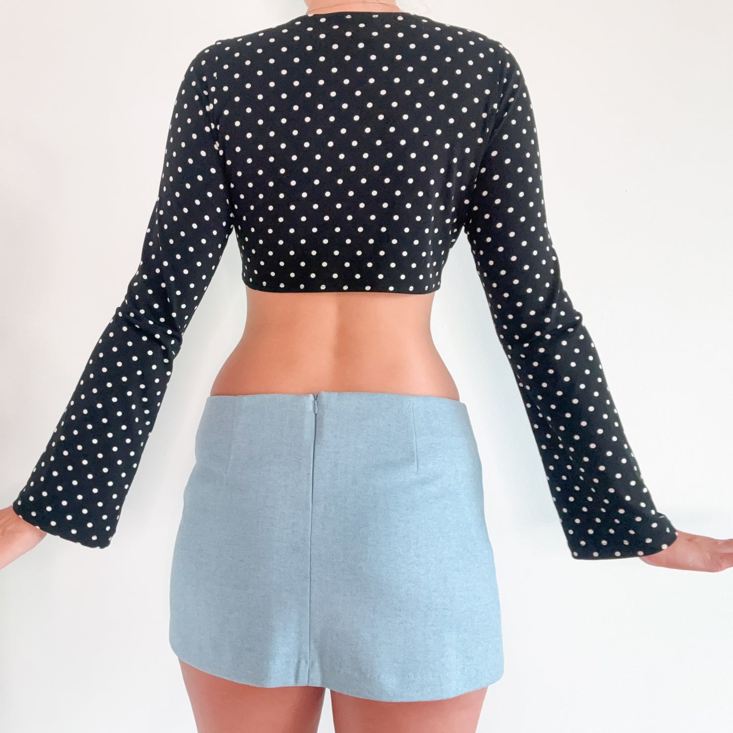 Y2K Black Polka Dot Cropped Tie Top / SZ M-L