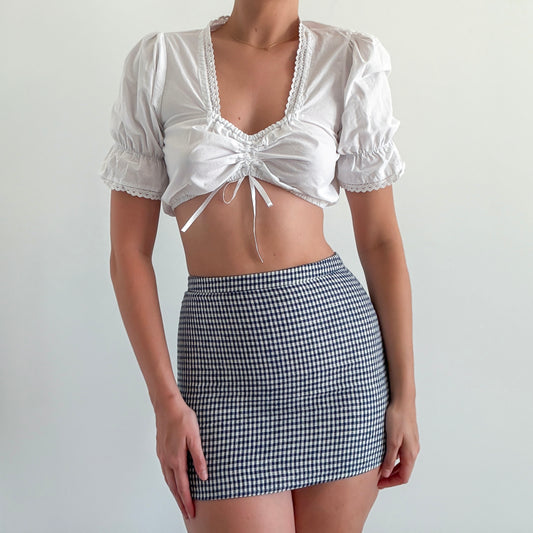 Reformation Blue Gingham Linen Mini Skirt / SZ 0/2