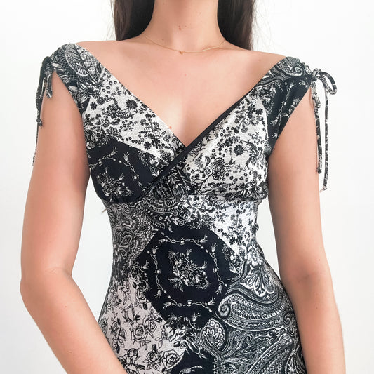 Y2K B&W Printed Mesh Midi Dress / SZ M