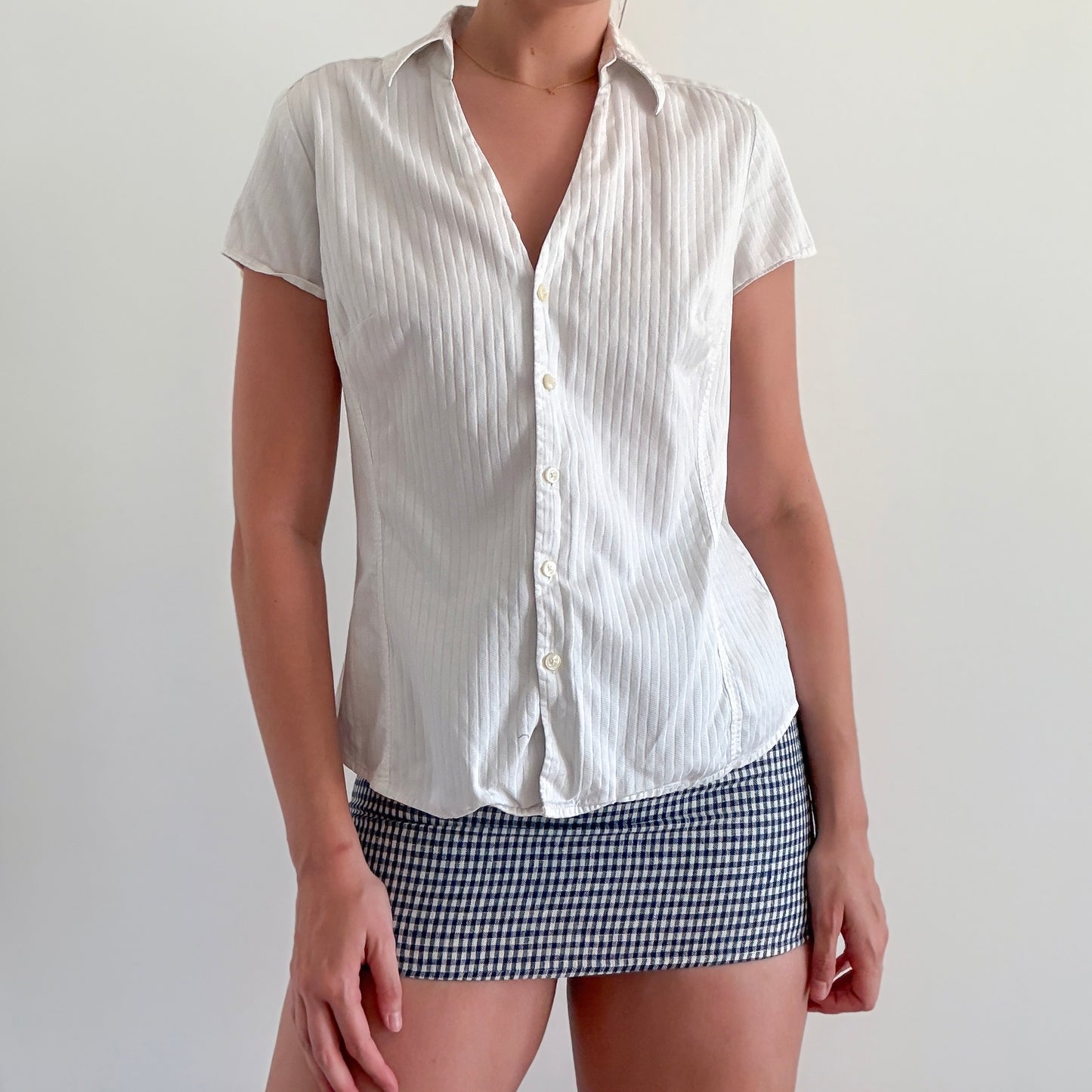 Y2K White Cotton Button Up Blouse / SZ 10