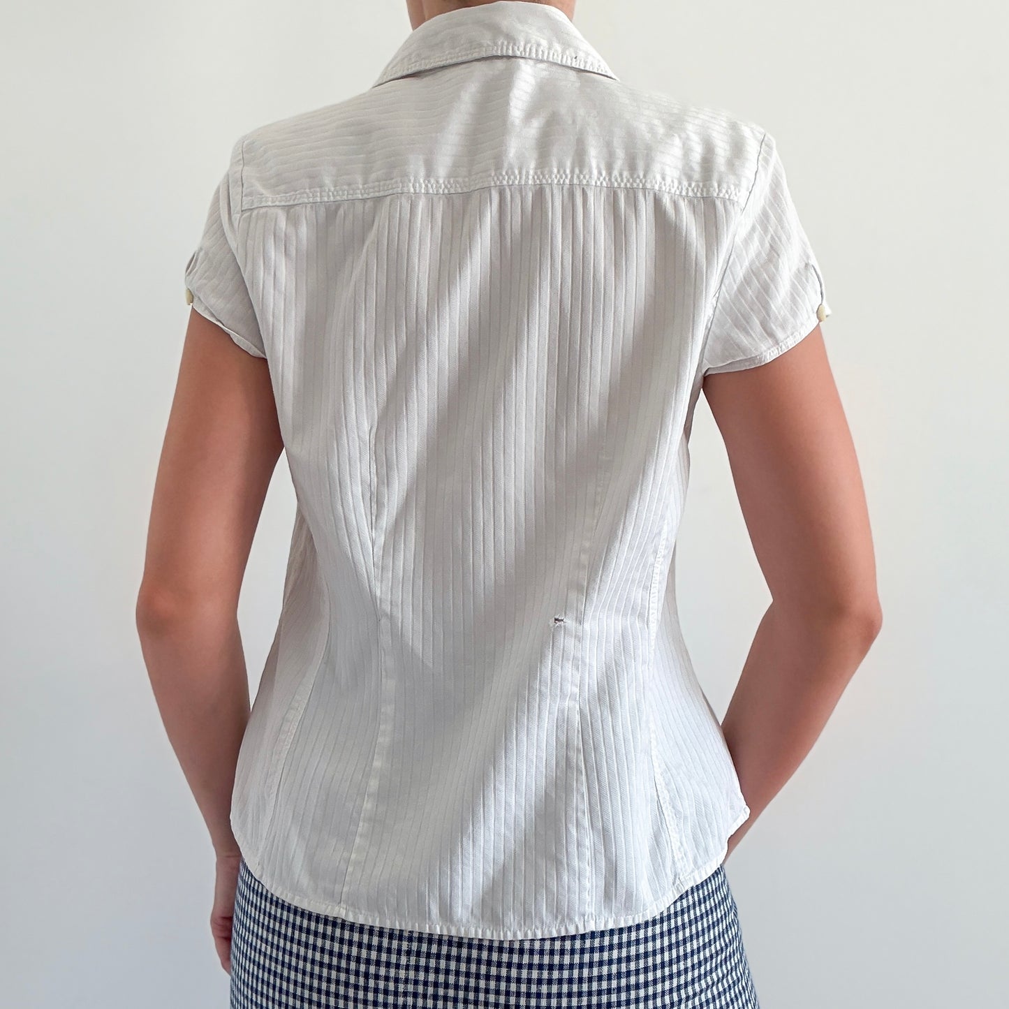 Y2K White Cotton Button Up Blouse / SZ 10